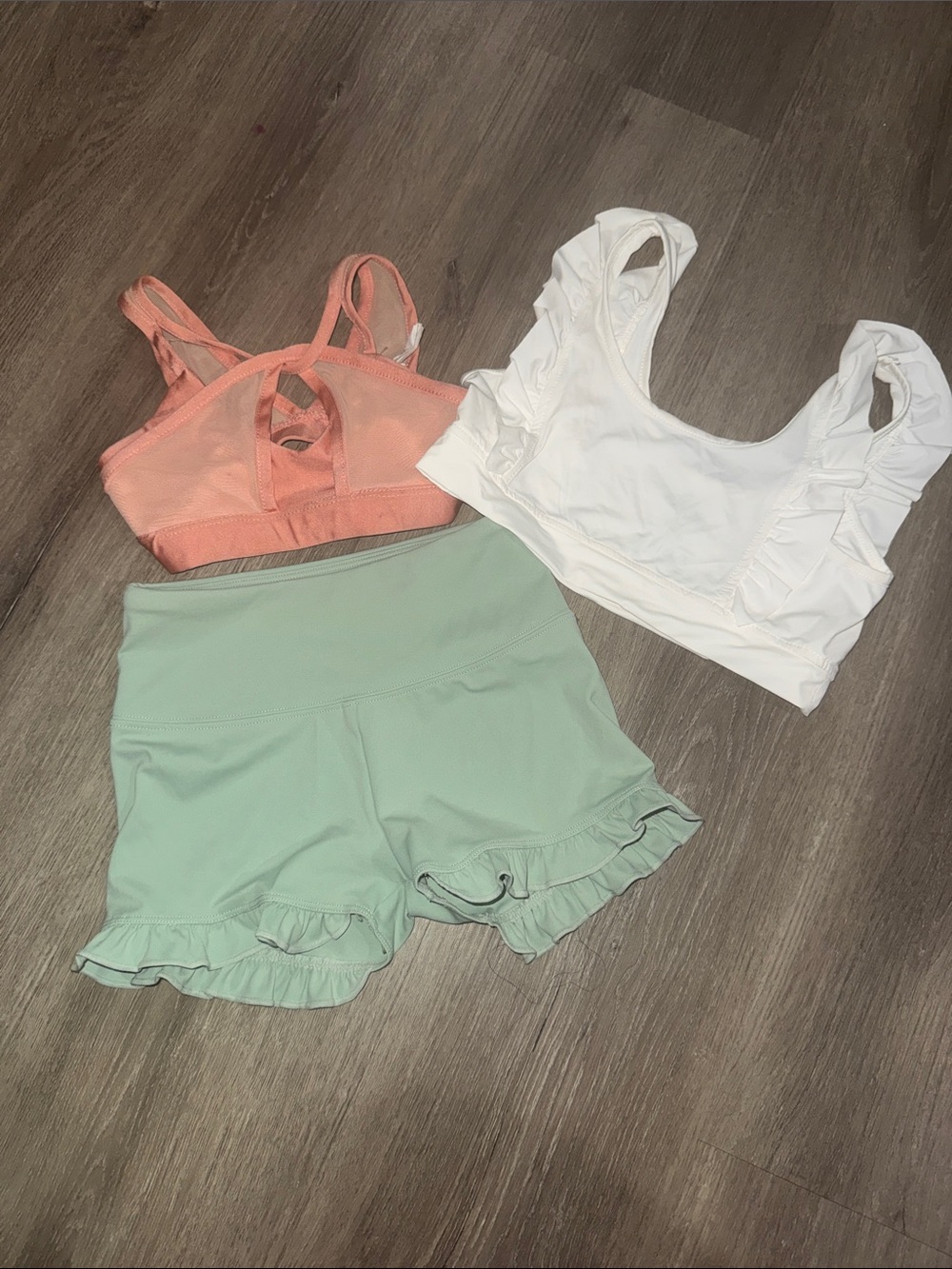 Women’s Ruffle Active Shorts & Bralette Set - Mint, Coral & White